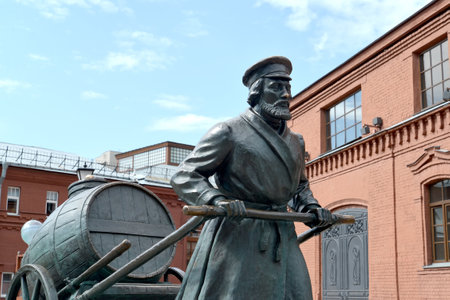 ST. PETERSBURG, RUSSIA - JULY 15, 2015: Fragment of a monument to the St. Petersburg water carrier, museum "World of Water"のeditorial素材