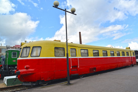 ST. PETERSBURG, RUSSIA - JULY 23, 2015: The Romanian railcar eight-wheel AB 758 costs at the platformのeditorial素材