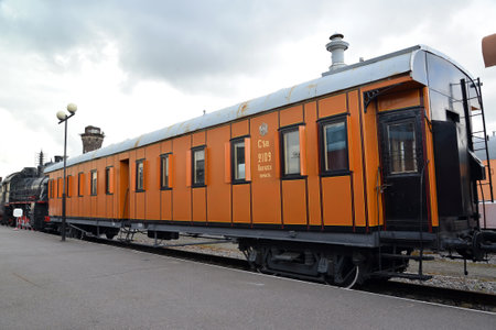 ST. PETERSBURG, RUSSIA - JULY 23, 2015: The eight-wheel car Ok 7580 costs at the platformのeditorial素材