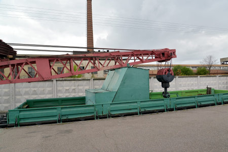 ST. PETERSBURG, RUSSIA - JULY 23, 2015: Fragment of the railway Yanvarets DZh45 No. 71 crane