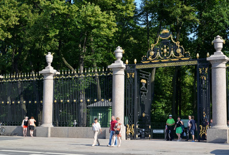ST. PETERSBURG, RUSSIA - JULY 09, 2014: Central gate and lattice of the Summer gardenのeditorial素材