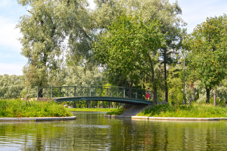 The bridge between ponds in the Moscow Victory park. St. Petersburgのeditorial素材
