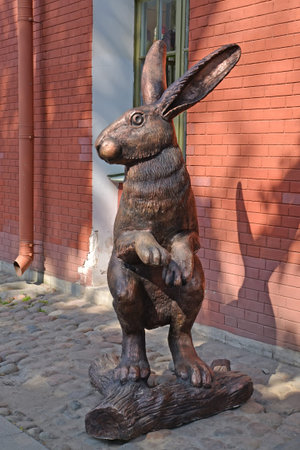 ST. PETERSBURG, RUSSIA - JULY 13, 2014: A sculpture of a hare in the territory of the Peter and Paul Fortressのeditorial素材