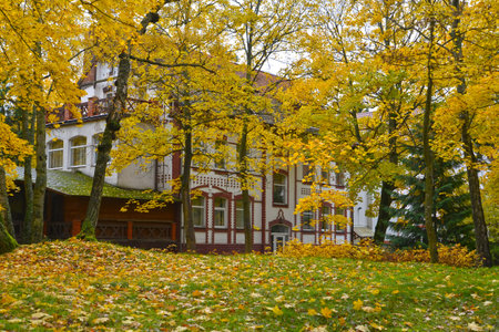 View of old rest house in autumn day. Svetlogorsk, Kaliningrad regionのeditorial素材