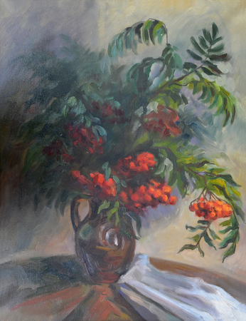 Picture "Mountain Ash Bouquet". Canvas, oilの写真素材