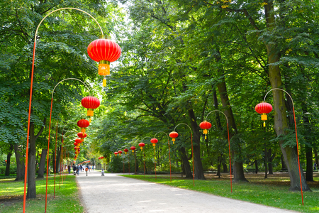 Chinese  Avenue in the Lazenki park. Warsaw, Polandの写真素材
