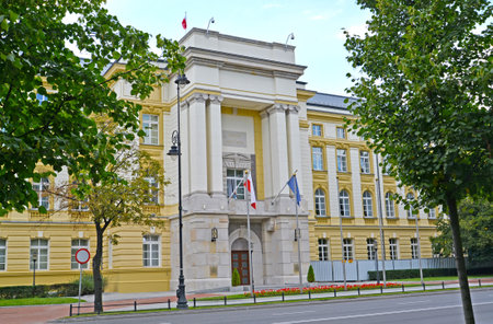 The building of the residence of the prime minister of Poland on Uyazdovskaya Avenue Street. Warsaw, Polandのeditorial素材