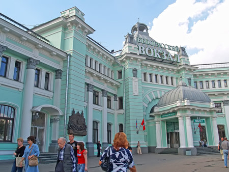 MOSCOW, RUSSIA - AUGUST 21, 2006: Fragment of the building of the Belarusian stationのeditorial素材