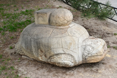 ELISTA, RUSSIA - APRIL 19, 2017: Street sculpture "Two worlds". Kalmykiaのeditorial素材