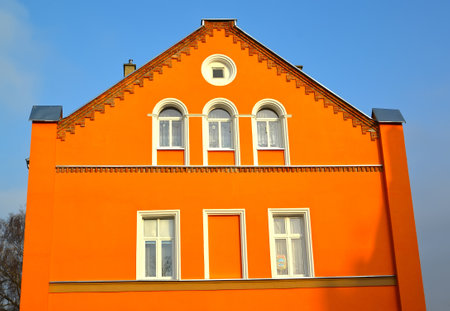 KENTShIN, POLAND - JANUARY 02, 2014: Orange facade of a houseのeditorial素材