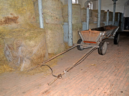 Storage of hay in the building of horse-breeding center. Kentshin, Polandのeditorial素材