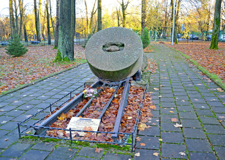 KALININGRAD, RUSSIA - NOVEMBER 03, 2017: Memorable sign "Millstones of Repressions" のeditorial素材