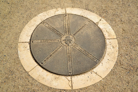 Hatch cover with the index of sights in the Sanssousi park. Potsdam, Germanyのeditorial素材