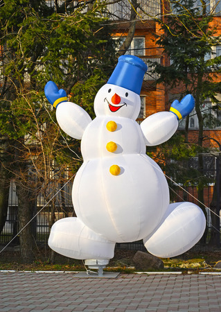 Cheerful inflatable snowman. Christmas decoration on the street of Zelenogradsk, the Kaliningrad regionの写真素材