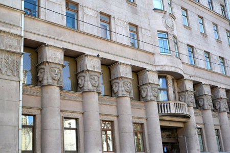 Fragment of a facade of the profitable house of A.I. Nezhinskaya ("Egyptian house"), 1911-1913. St. Petersburg, Zakharyevskaya Street, 23のeditorial素材