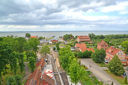 FROMBORK, POLAND - JULY 09, 2015: A view from height on the city of Frombork and Vistula Lagoonのeditorial素材