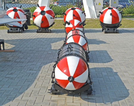 KALININGRAD, RUSSIA - SEPTEMBER 13, 2014: Anchor contact antilanding mines in an exposition of Museum of the World Oceanのeditorial素材