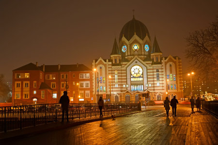 KALININGRAD, RUSSIA - DECEMBER 23, 2019: Views of the New Liberal Synagogue from Honey Bridge....