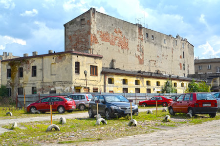 LODZ, POLAND - AUGUST 25, 2019: Car parking on desert in pre-war development areaのeditorial素材