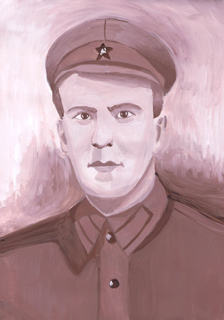 Portrait of the ordinary wartime Workers 'and Peasants' Red Army. Children's drawing