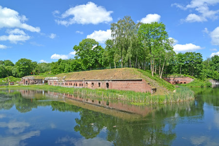 KALININGRAD, RUSSIA - JUNE 14, 2020: Fort No. 5 King Frederick William III surrounded by a moat with...