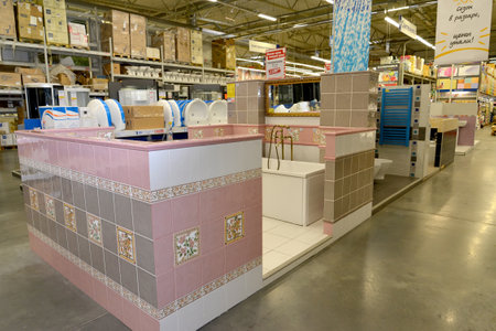 KALININGRAD, RUSSIA - MAY 27, 2015: Department of plumbing in the finishing materials storeのeditorial素材
