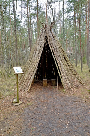KALININGRAD REGION, RUSSIA - FEBRUARY 15, 2015: Shalash - dwelling of ancient people of the...