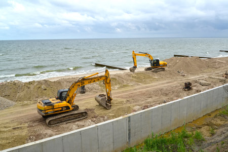 ZELENOGRADSK, RUSSIA - JUNE 27, 2021: Formation of a sandy beach on the shores of the Baltic Sea. Kaliningrad regionのeditorial素材