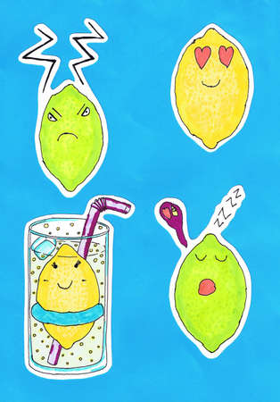 Characters Lyme and Limon with different emotions. Child applicationの写真素材