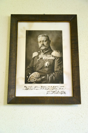 KALININGRAD REGION, RUSSIA - JULY 19, 2020: Portrait of the Reich President of Germany Paul von Hindenburg (1847-1934). Museum "Old German School Waldwinkel." Village Ilyichevoのeditorial素材