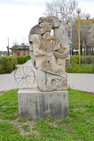 ELISTA, RUSSIA - APRIL 19, 2017: City sculpture "Horseman." Kalmykiaのeditorial素材