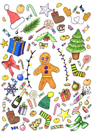 Print on the New Year and Christmas theme. Children's drawingの写真素材