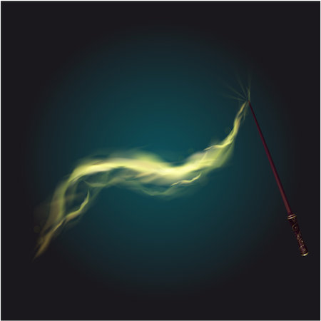 Magic wand with smoke on a dark background.のイラスト素材