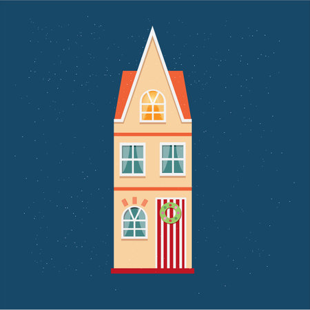 Cute house on the background of the night sky. Vector illustrationのイラスト素材
