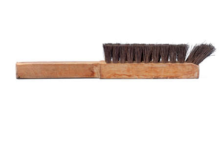Hand made Brush with wood handle and fibers from palm fiber, isolated on white background with clipping pathの写真素材