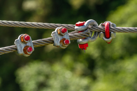 Close up Nuts and bolts used to connect and collect steel ropes, large tensile forces require strong...