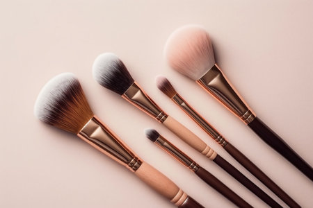 A set of makeup brush on a solid background, Generative AI, elegant element for product backgroundsの素材
