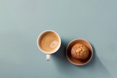 Muffins and a cup of coffee on a solid background, Generative AI, for element and product backgroundの素材