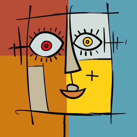 Abstract geometric face minimalism, wall art illustration, wallpaper, backdrop, and fashion designのイラスト素材