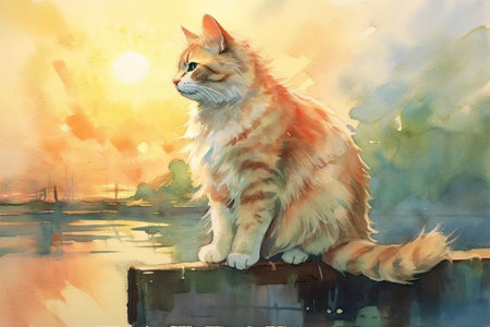 Watercolor cat illustration, for t-shirt and any decorationの素材