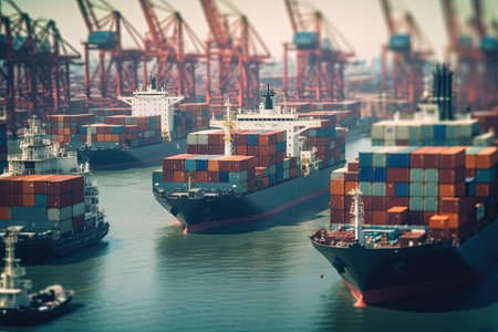 The busy container port, Deepwater Port Container Cargo Terminal, Industrial port container freightの素材