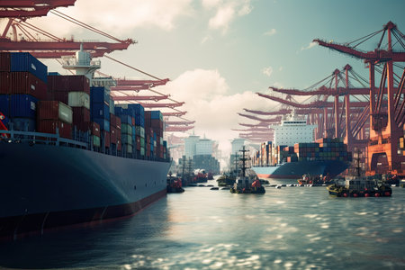 The busy container port, Deepwater Port Container Cargo Terminal, Industrial port container freightの素材