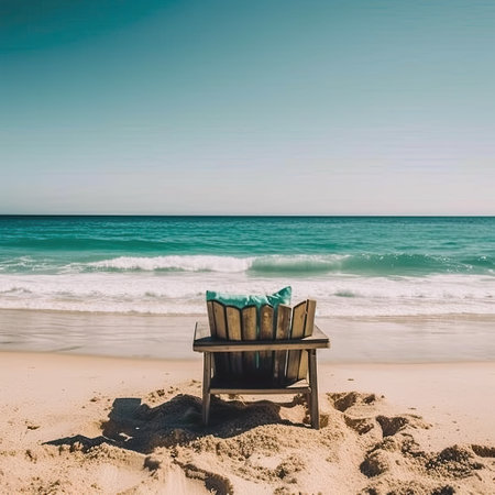 Beach chairs on the white sand beach with cloudy blue sky and sun, holiday and vacation concept for tourism, Inspirational tropical landscapeの素材