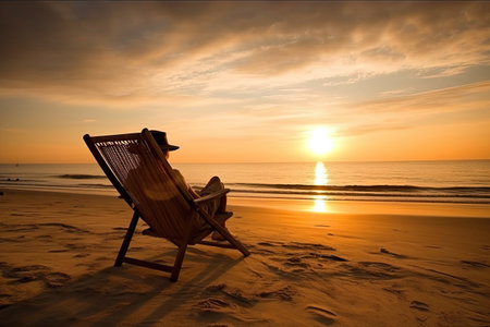 Beach chairs on the white sand beach at sunrise, holiday and vacation concept for tourism, Inspirational tropical landscapeの素材