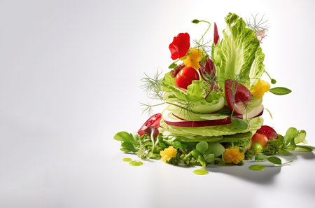 Salad with fresh vegetables olives tomatoes red onion greek cheese feta and olive oil, the structure of the salad on a dark stylish plate is distinguishableの素材