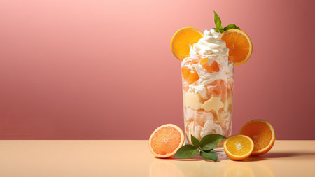 A glass of citrus smoothies, herb healthy drink on soft gradient blur background.の素材
