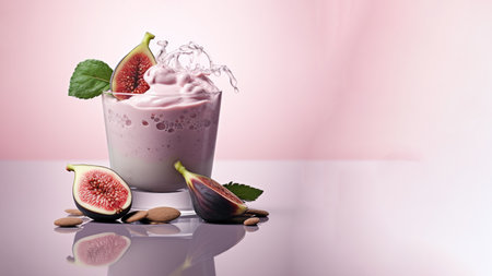 A glass of fig (Ficus carica) smoothies, herb healthy drink on soft gradient blur background.の素材