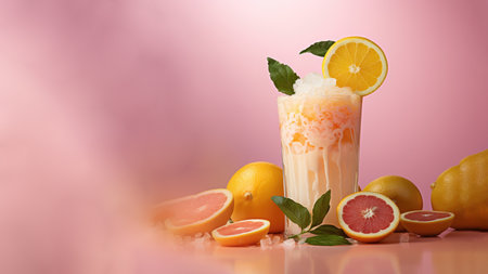A glass of citrus smoothies, herb healthy drink on soft gradient blur background.の素材