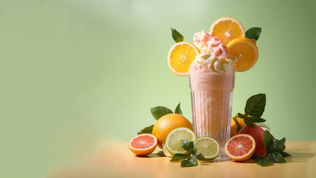 A glass of citrus smoothies, herb healthy drink on soft gradient blur background.の素材