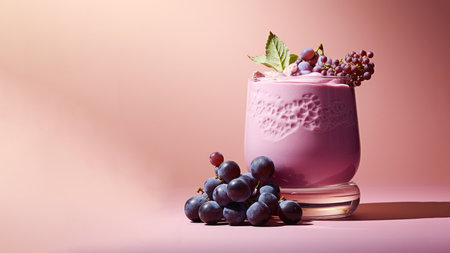 A glass of grape smoothies, herb vegan healthy drink on soft gradient blur background.の素材